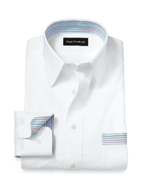 Comfort Stretch Non-Iron Solid Dress Shirt With Contrast Trim - White