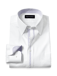 Comfort Stretch Non-Iron Solid Dress Shirt With Contrast Trim - White