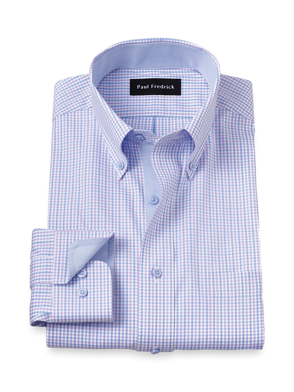 Product Image of Comfort Stretch Non-iron Gingham Dress Shirt With Contrast Trim-Blue/Purple