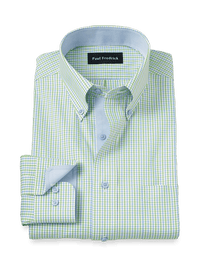 Comfort Stretch Non-Iron Gingham Dress Shirt With Contrast Trim - Blue/green