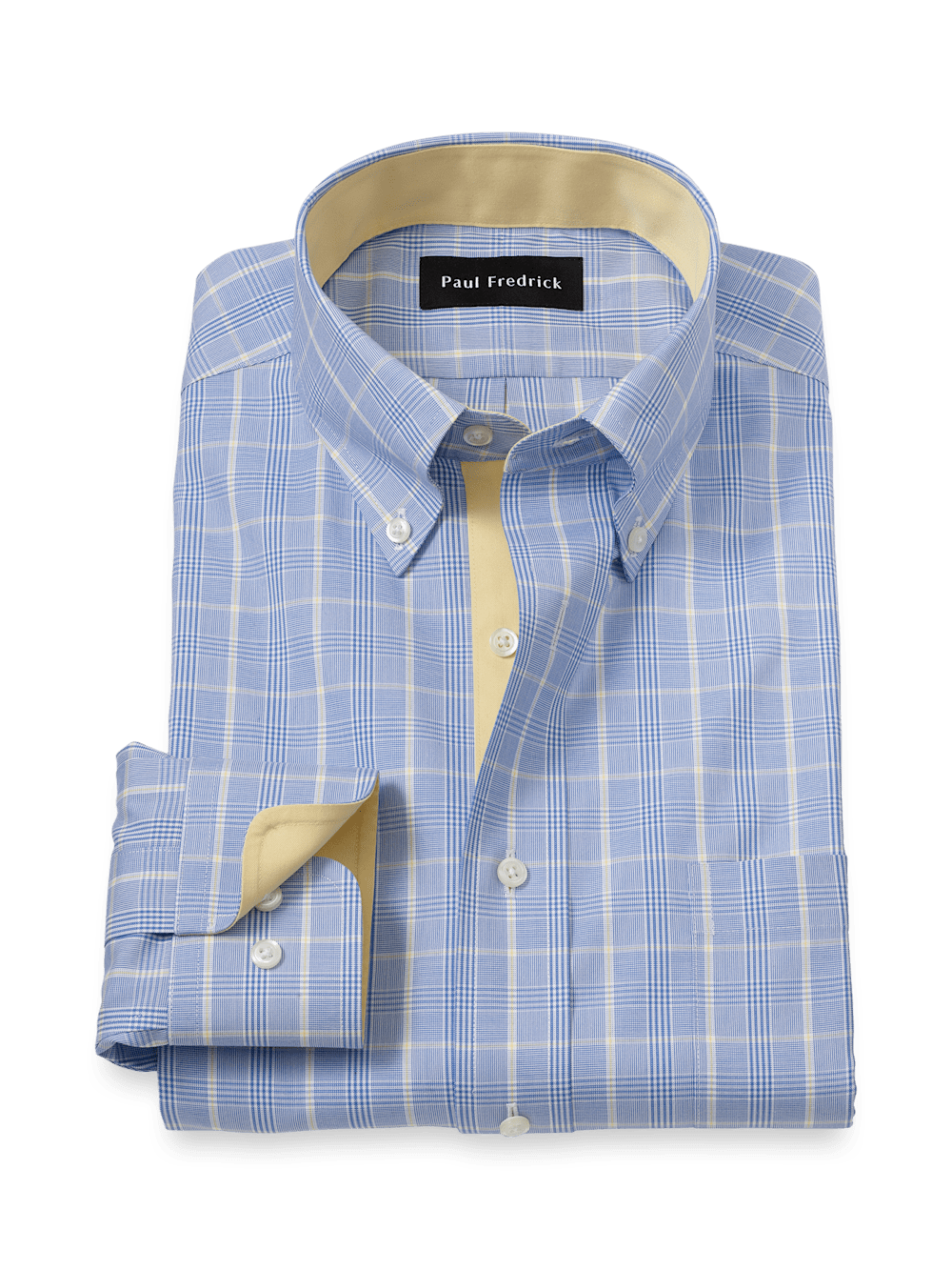 Product Image of Comfort Stretch Non-iron Glen Plaid Dress Shirt With Contrast Trim-Blue