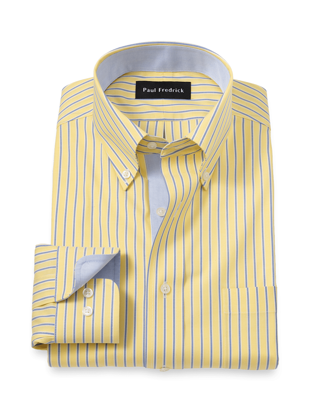 Product Image of Comfort Stretch Non-iron Stripe Dress Shirt With Contrast Trim-Yellow