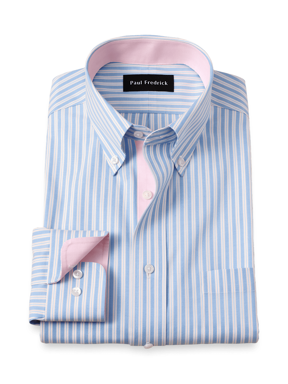 Product Image of Comfort Stretch Non-iron Stripe Dress Shirt With Contrast Trim-Blue/Pink