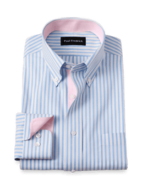 Comfort Stretch Non-Iron Stripe Dress Shirt With Contrast Trim - Blue/pink