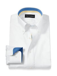 Comfort Stretch Non-Iron Solid Dress Shirt With Contrast Trim - White