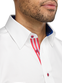 Comfort Stretch Non-Iron Solid Dress Shirt With Contrast Trim - White