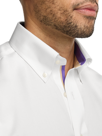 Comfort Stretch Non-Iron Solid Dress Shirt With Contrast Trim - White