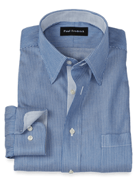 Comfort Stretch Non-Iron Stripe Dress Shirt With Contrast Trim - Blue
