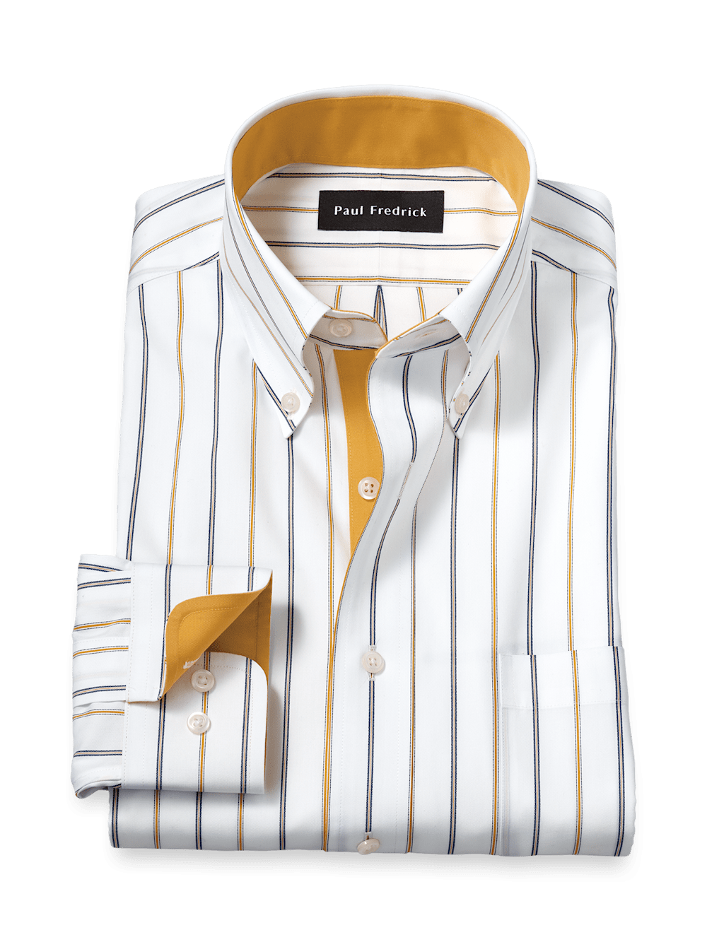 Product Image of Non-iron Cotton Stripe Dress Shirt With Contrast Trim-White/Brown