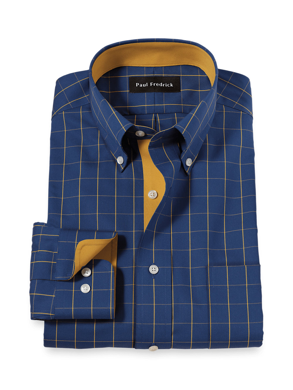 Product Image of Non-iron Cotton Check Dress Shirt With Contrast Trim-Blue