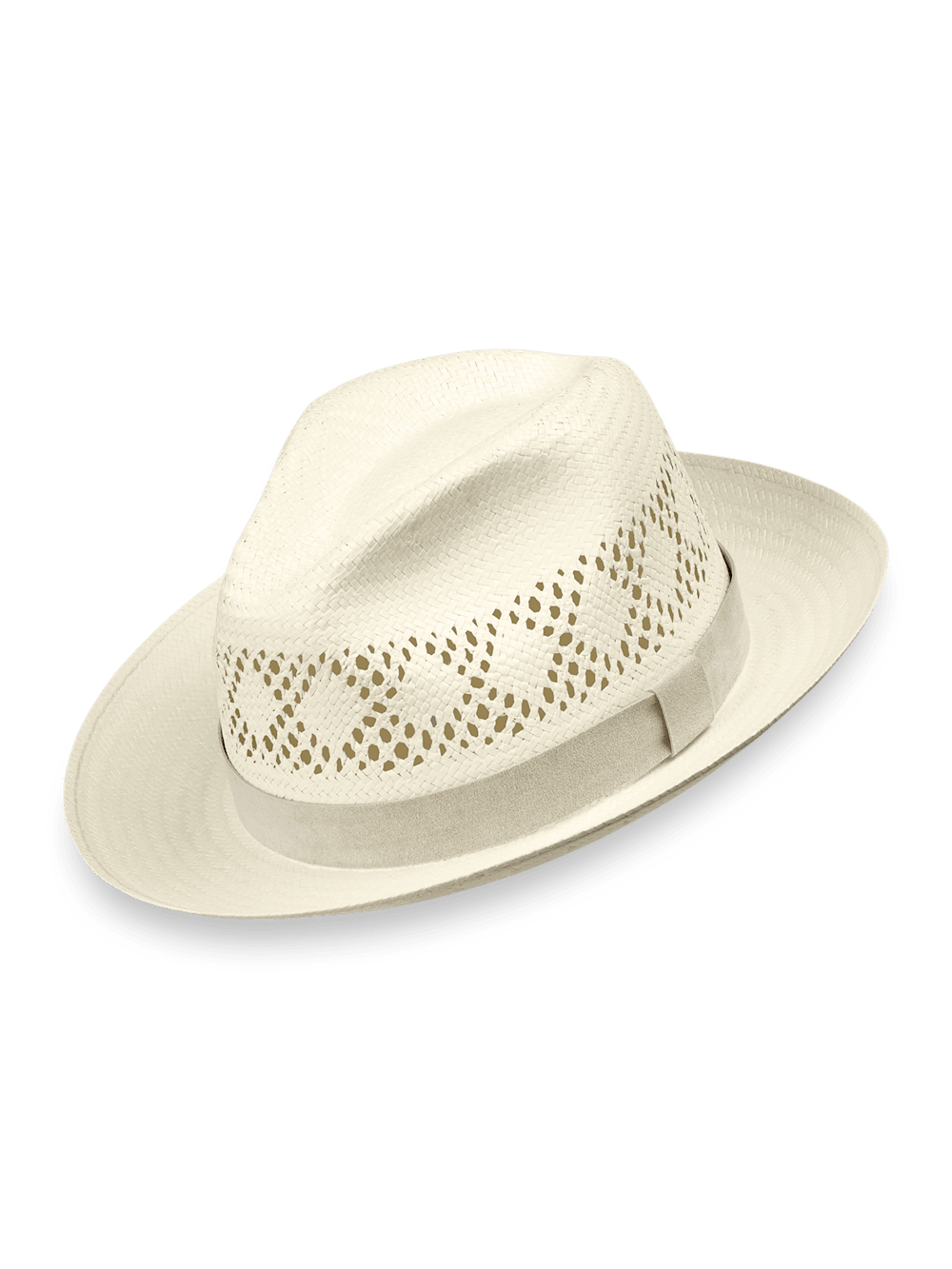 Product Image of Straw Fedora With Suede Band-Ivory