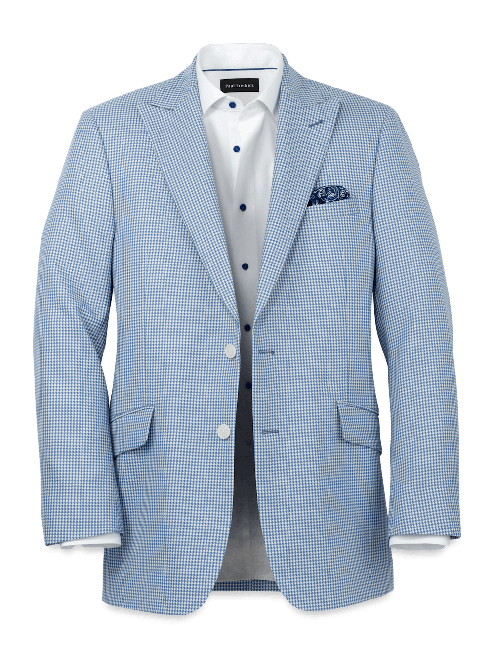 Product Image of Wool Houndstooth Single Breasted Peak Lapel Sport Coat-Ocean Blue