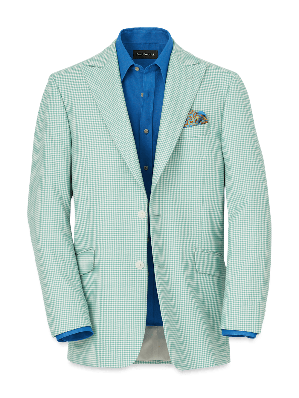 Product Image of Wool Houndstooth Single Breasted Peak Lapel Sport Coat-Aqua