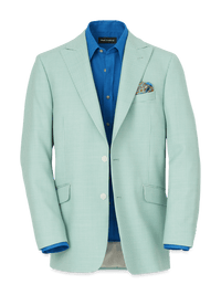 Wool Houndstooth Single Breasted Peak Lapel Sport Coat - Aqua
