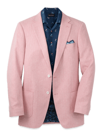 Linen Blend Herringbone Notch Lapel Sport Coat - Watermelon