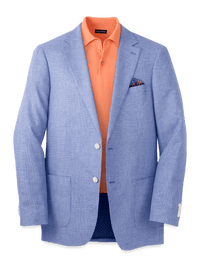 Linen Blend Single Breasted Notch Lapel Sport Coat - Blue