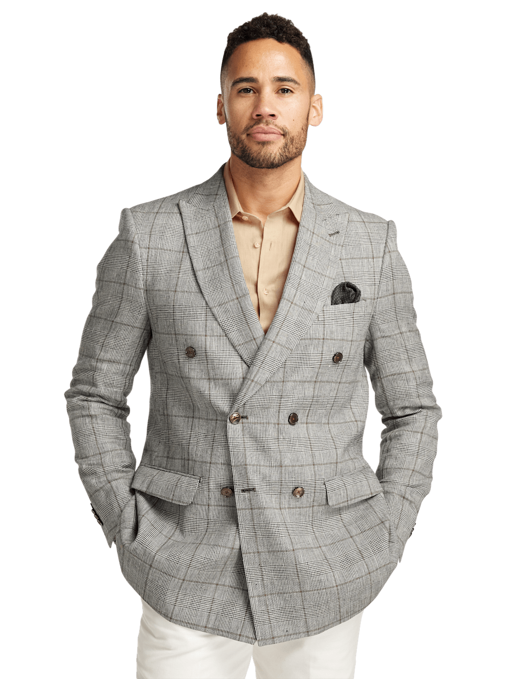 Alternate Image of Linen Blend Plaid Double Breasted Peak Lapel Sport Coat-1