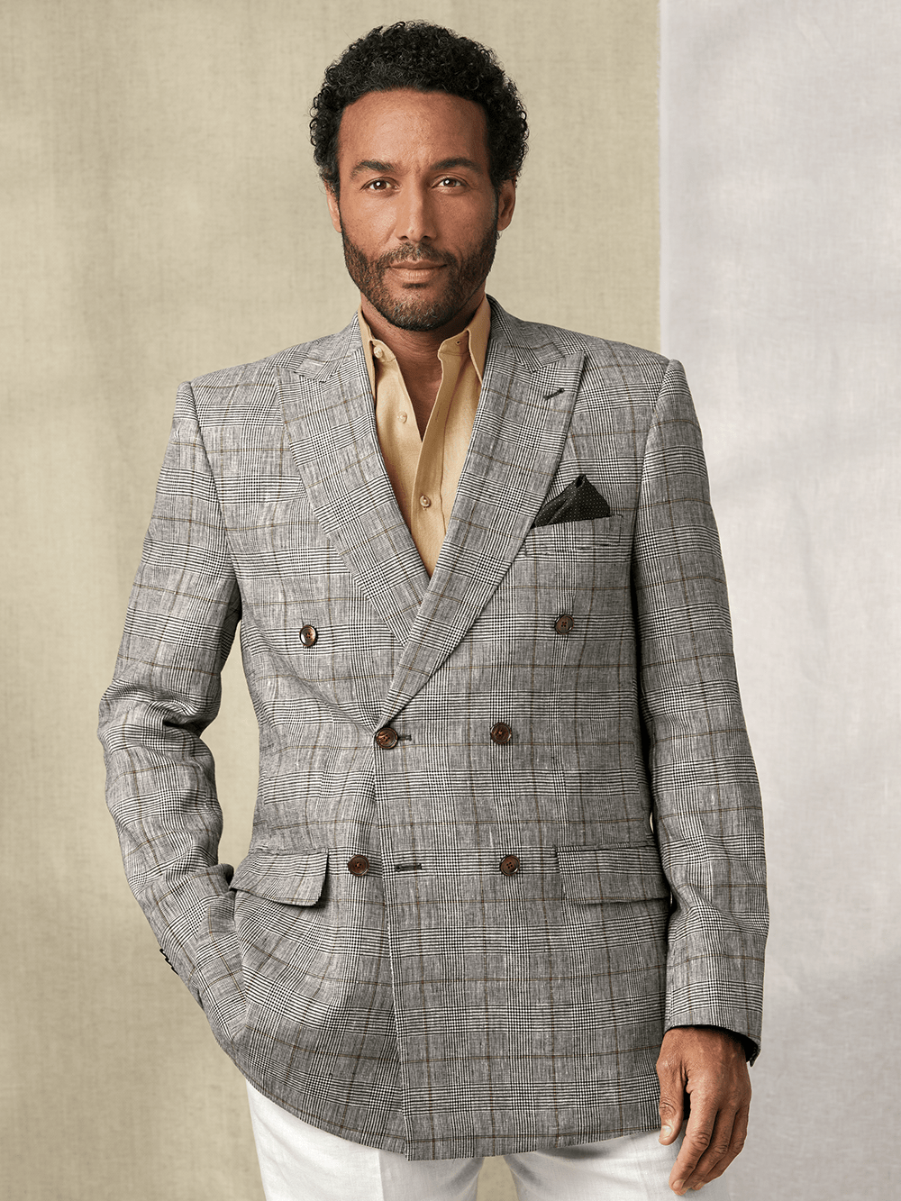 Alternate Image of Linen Blend Plaid Double Breasted Peak Lapel Sport Coat-7