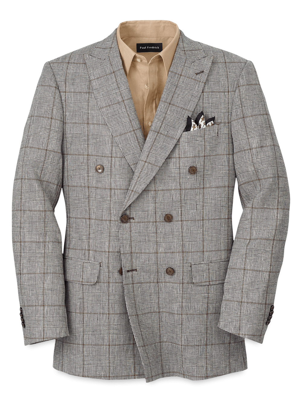 Product Image of Linen Blend Plaid Double Breasted Peak Lapel Sport Coat-Grey/Black