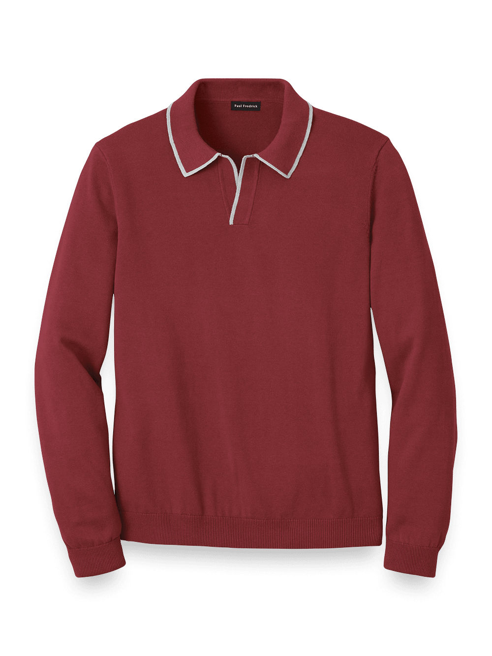 Product Image of Cotton V-neck Polo Sweater-Burgundy