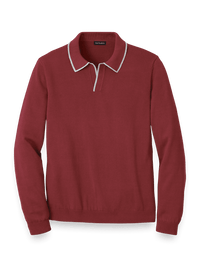 Cotton V-Neck Polo Sweater - Burgundy