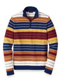 Cotton Quarter Zip Mock Neck Sweater - Multi