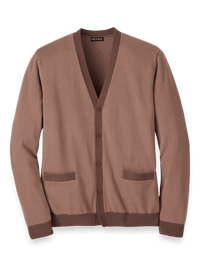 Cotton Button Front V-neck Cardigan - Brown