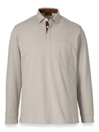 Cotton/Spandex Pique Three Button Polo - Taupe