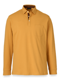 Cotton/Spandex Pique Three Button Polo - Gold