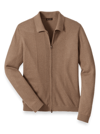 Silk Cotton Cashmere Full Zip Polo - Camel