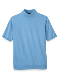 Cotton Mock Neck Sweater - Light Blue