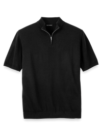 Cotton Quarter Zip Mock Neck Sweater - Black