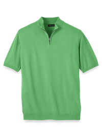 Cotton Quarter Zip Mock Neck Sweater - Light Green