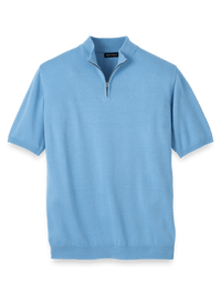 Cotton Quarter Zip Mock Neck Sweater - Light Blue