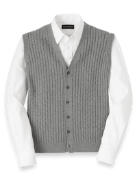 Cotton Button Front Cardigan Vest - Grey
