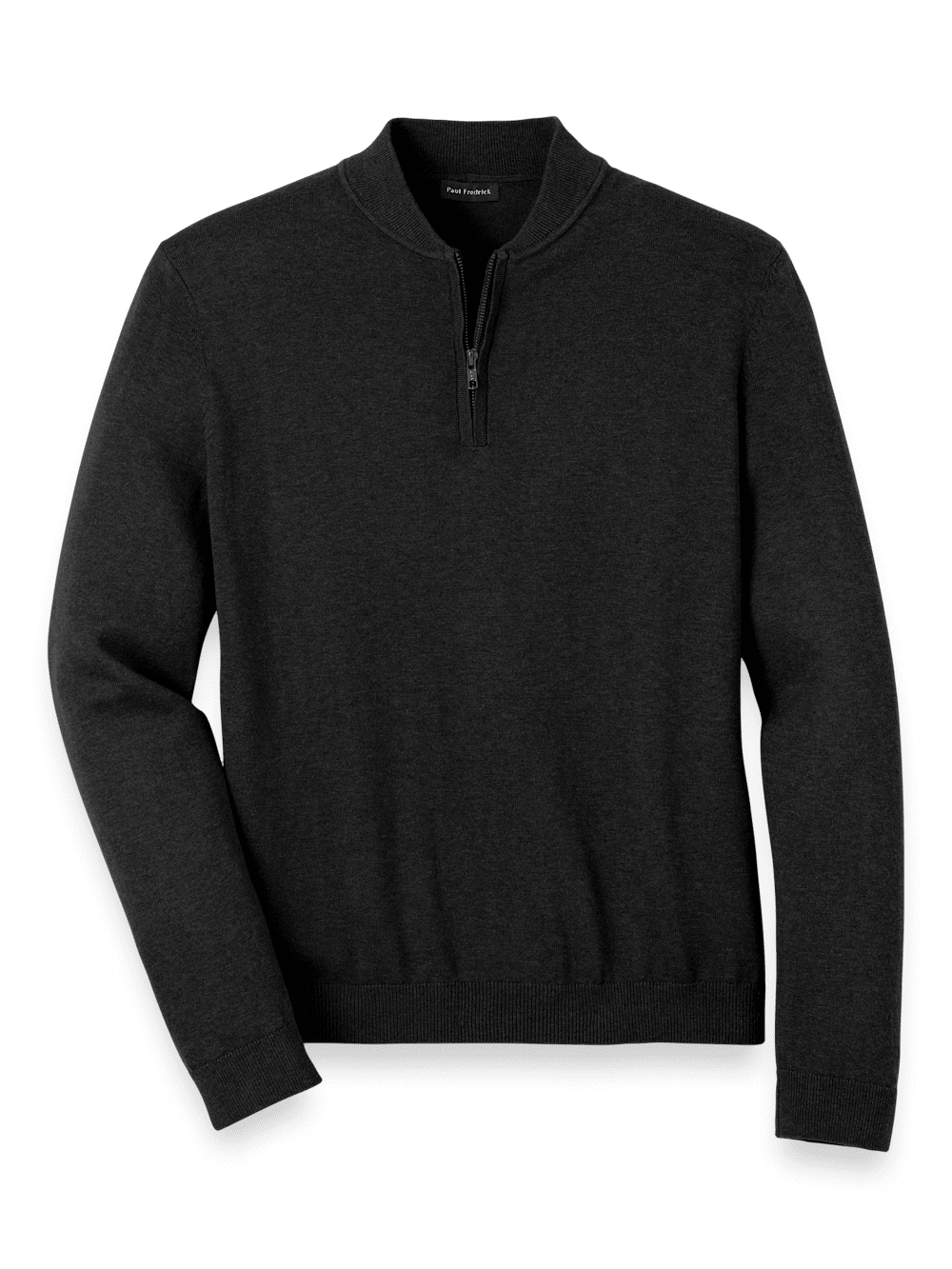 Product Image of Cotton Quarter Zip Mock Neck Sweater-Black
