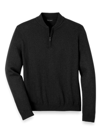 Cotton Quarter Zip Mock Neck Sweater - Black