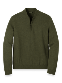 Cotton Quarter Zip Mock Neck Sweater - Olive