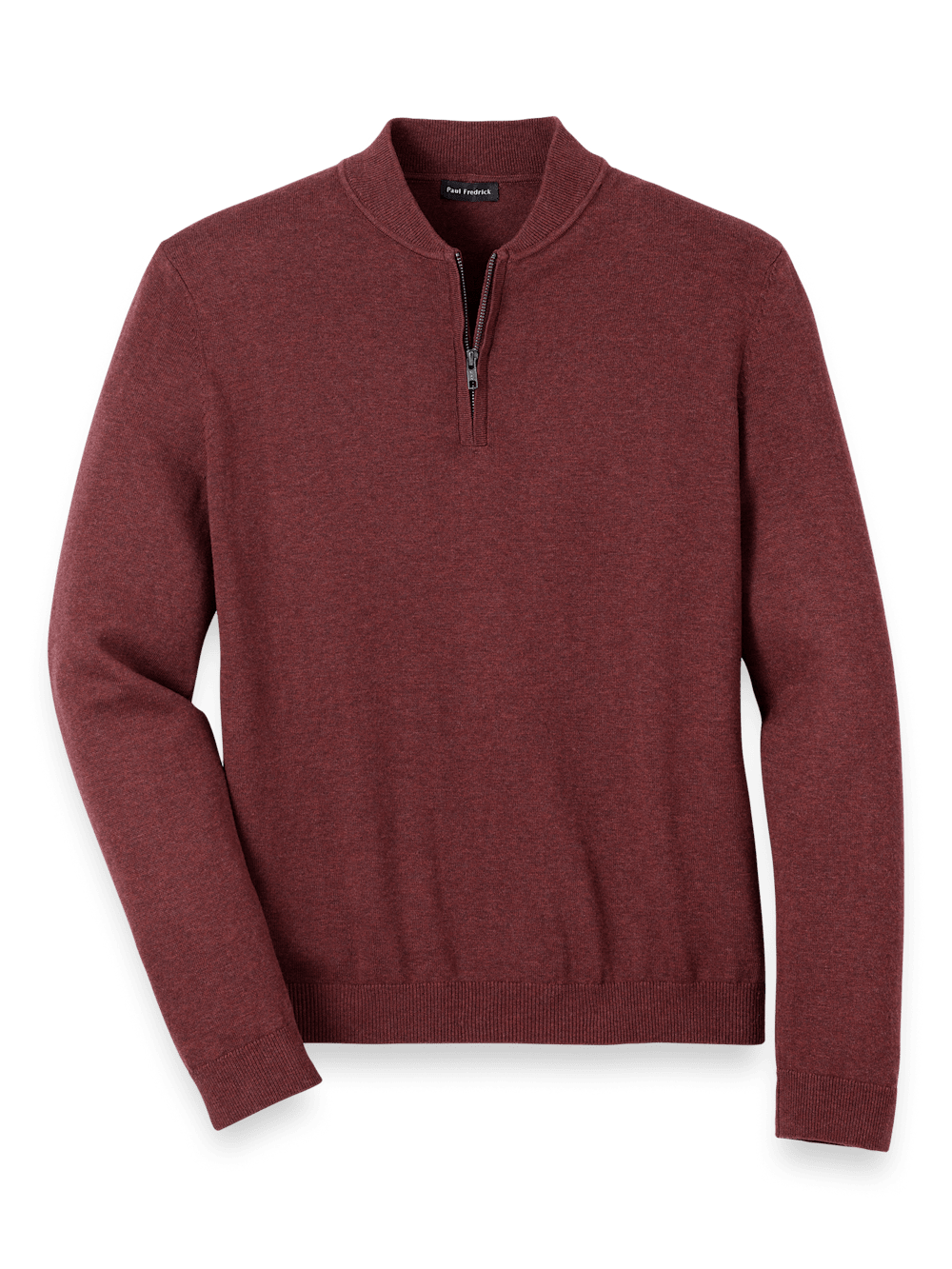 Product Image of Cotton Quarter Zip Mock Neck Sweater-Burgundy