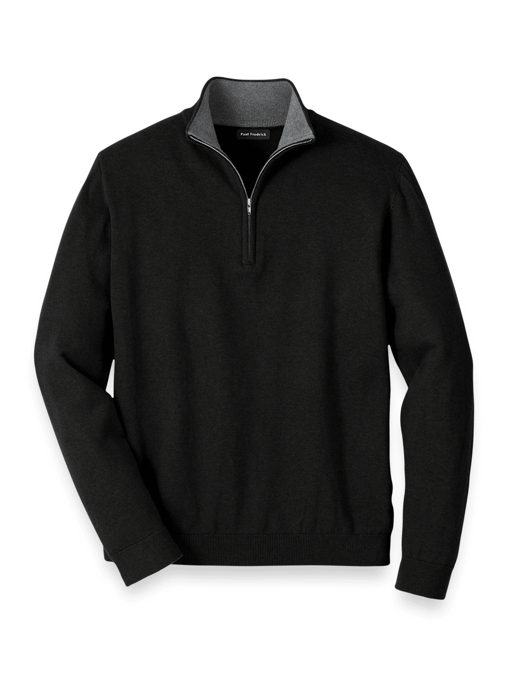 Product Image of Supima Cotton Quarter Zip Mock Neck Sweater-Black