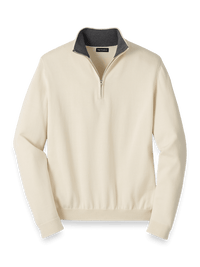 Supima Cotton Quarter Zip Mock Neck Sweater - Ivory