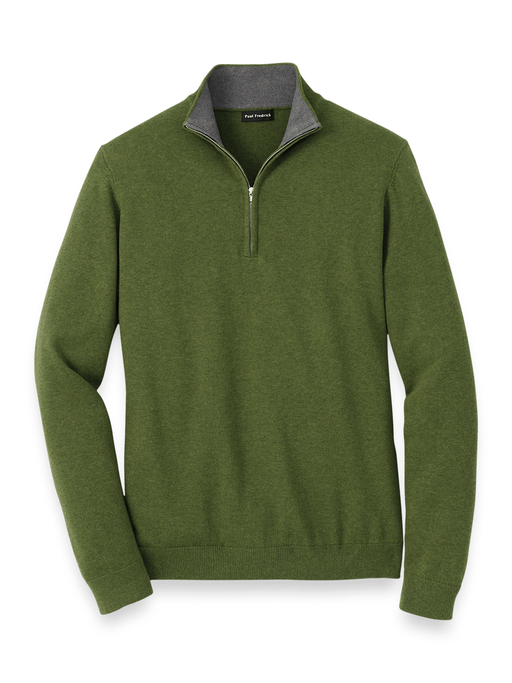 Product Image of Supima Cotton Quarter Zip Mock Neck Sweater-Olive