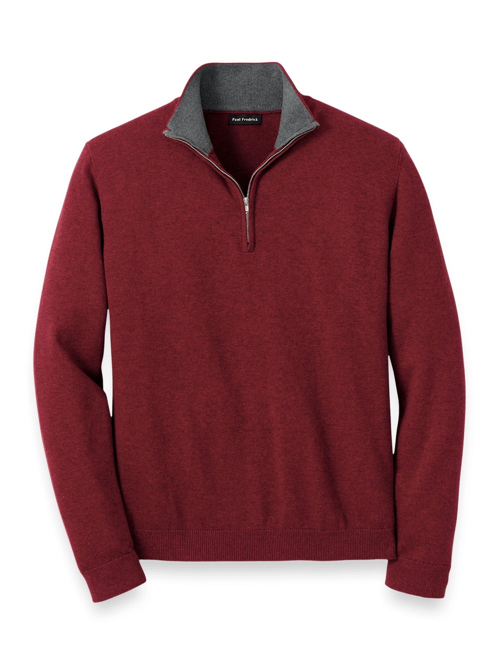 Product Image of Supima Cotton Quarter Zip Mock Neck Sweater-Burgundy