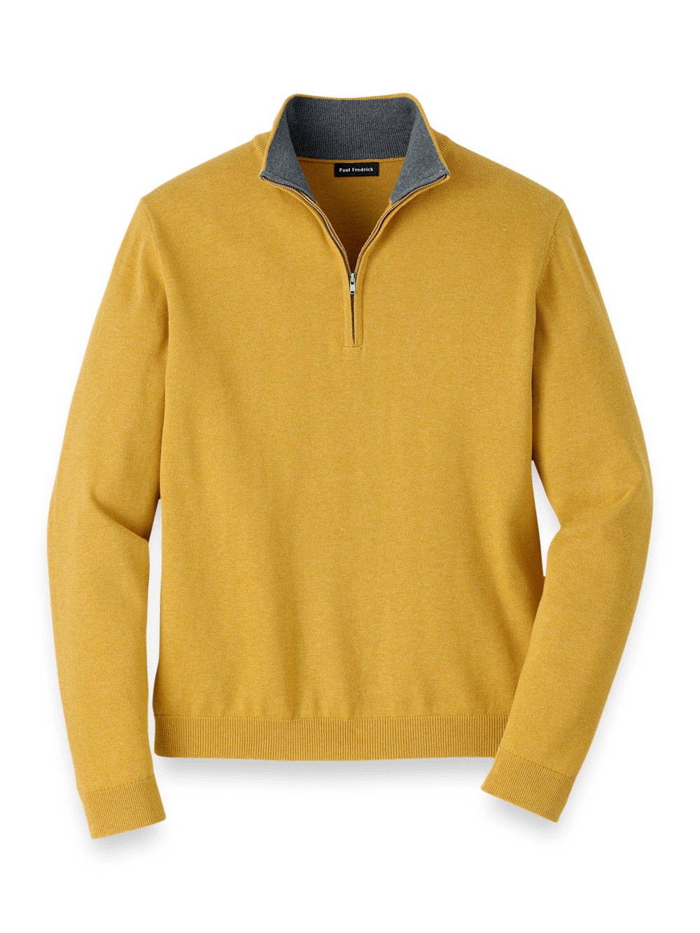 Product Image of Supima Cotton Quarter Zip Mock Neck Sweater-Mustard