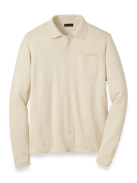Supima Cotton Button Front Polo - Ivory