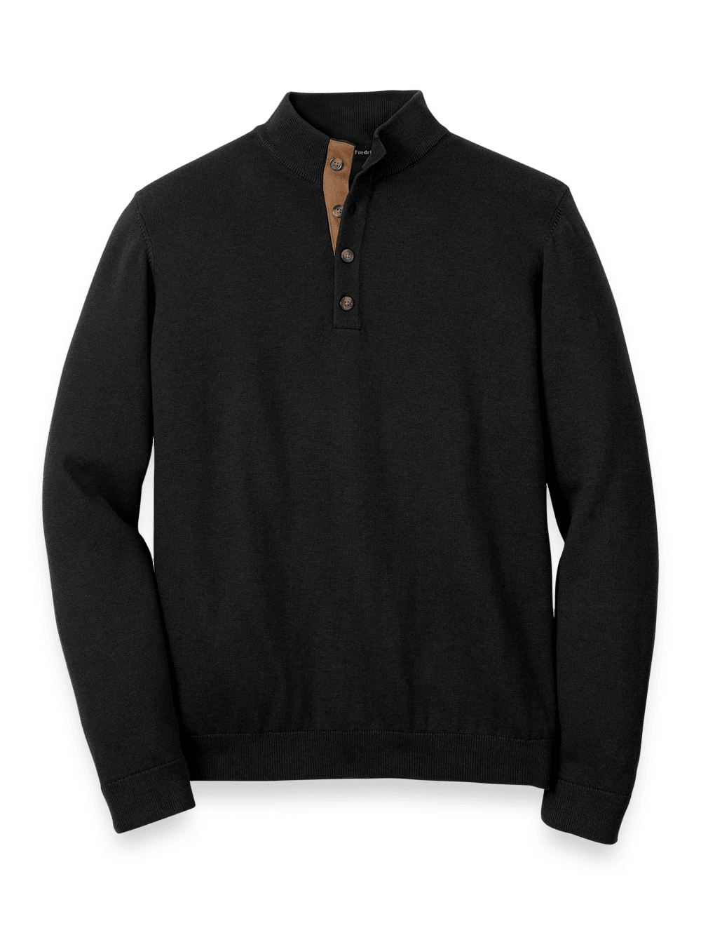 Product Image of Supima Cotton Four Button Mock Neck Sweater-Black