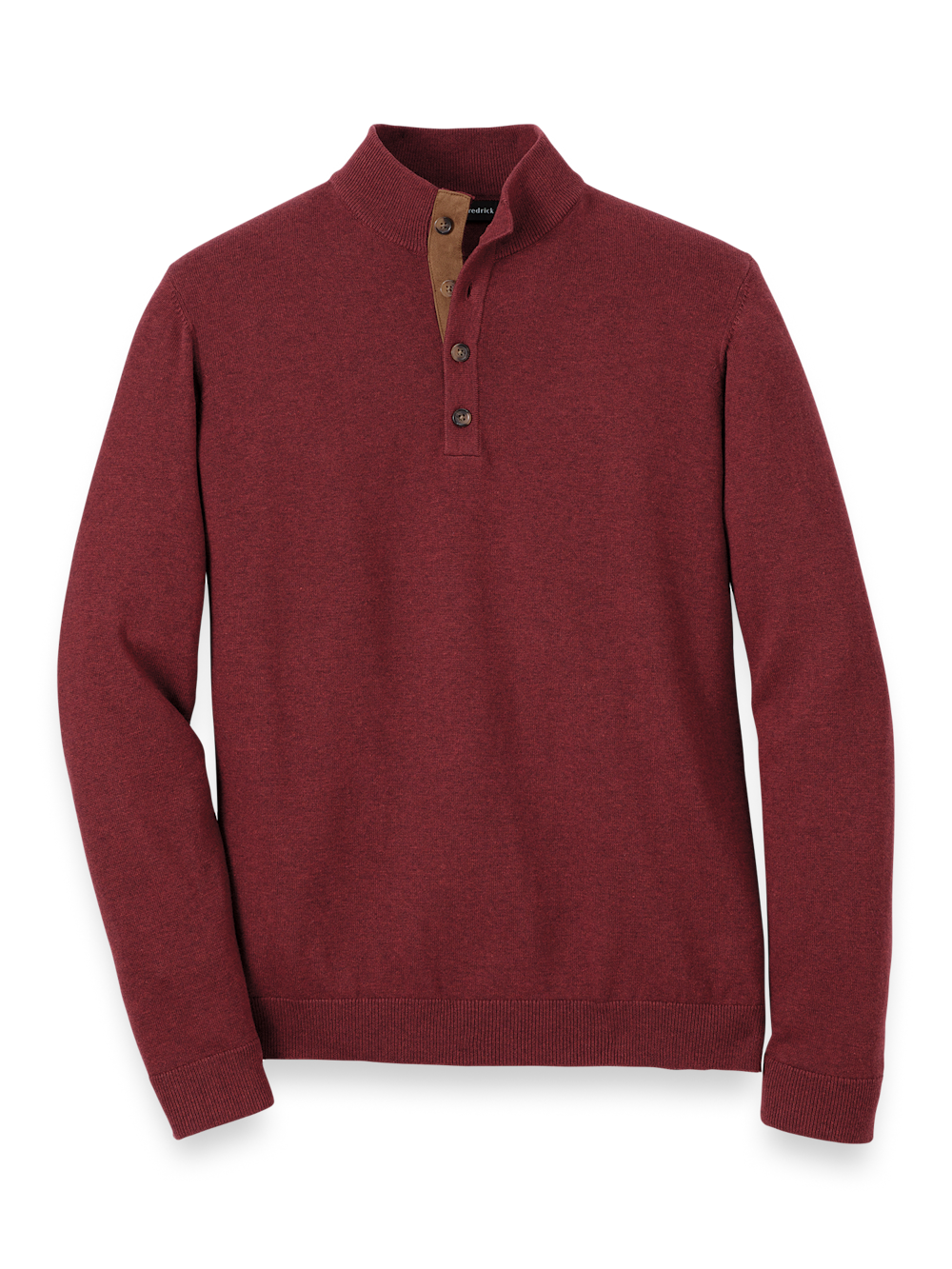 Product Image of Supima Cotton Four Button Mock Neck Sweater-Burgundy