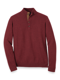 Supima Cotton Four Button Mock Neck Sweater - Burgundy