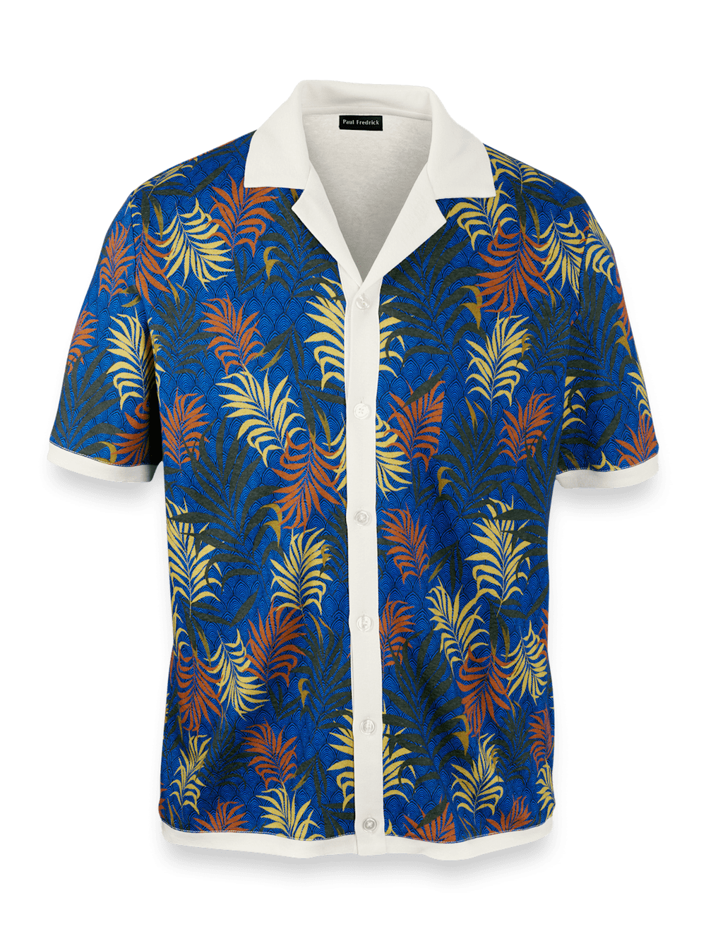 Product Image of Linen Blend Button Front Camp Collar-Blue Multi
