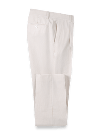 Cotton Seersucker Single Pleated Pants - Tan/white